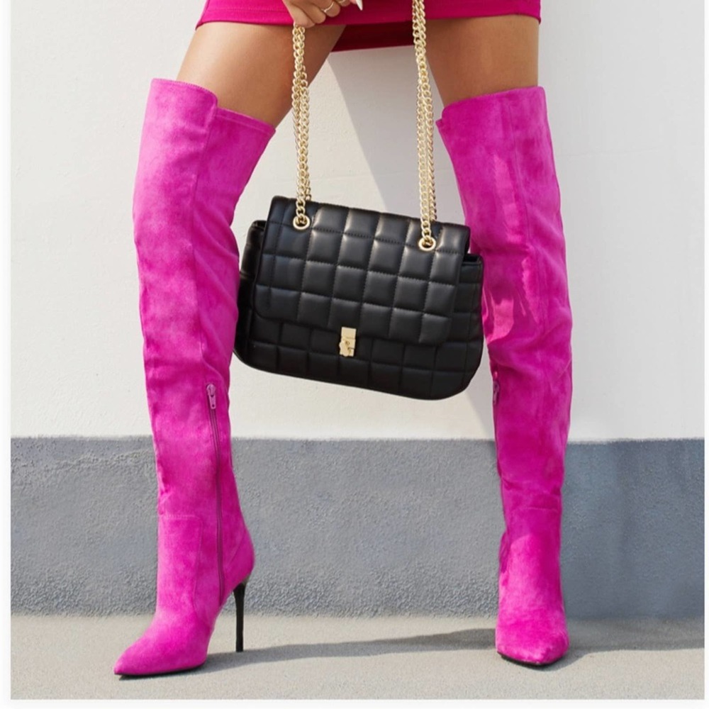 Shoe Dazzle Pink Over the Knee Boots